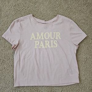 H&M Divided Light Pink 'Amour Paris' Women's Size Large L Cropped Tee Shirt New